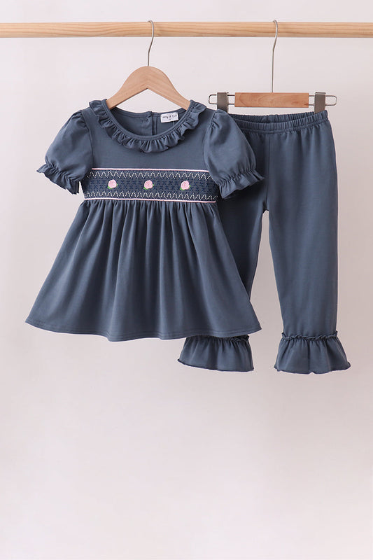 Garden Rose Smocked Ruffle Pants Set – Elegant Girls Two-Piece