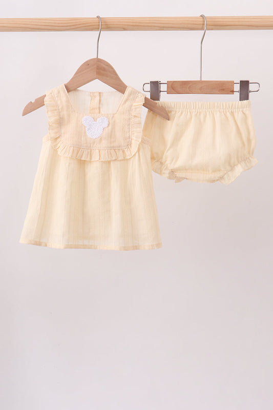 Oatmeal Character French Knot Bloomer Set – Precious Baby Girls Two-Piece