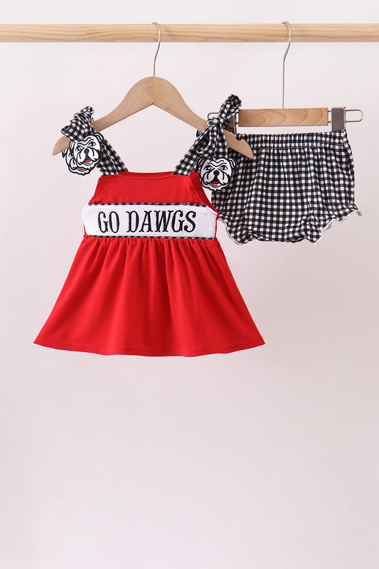 Red Georgia Go Dawgs Smocked Bloomer Set - Adorable Baby Girl Game Day Style