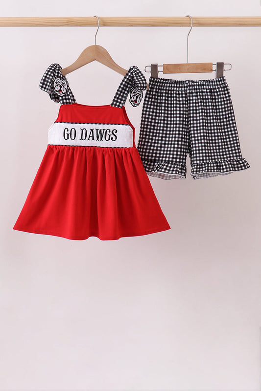Red Georgia Go Dawgs Smocked Ruffle Shorts Set - Sweet & Spirited Little Girl Game Day Style