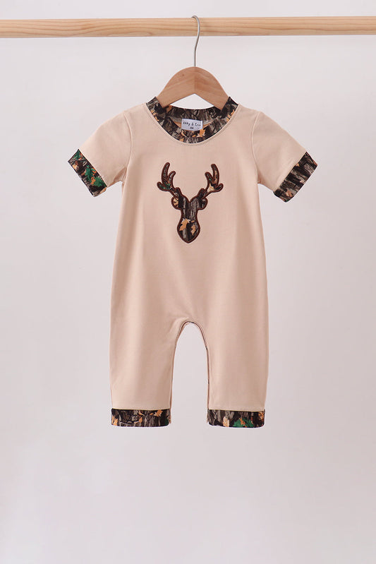 Gray Deer Appliqué Romper - Adorable Baby Boy Outdoorsy Style