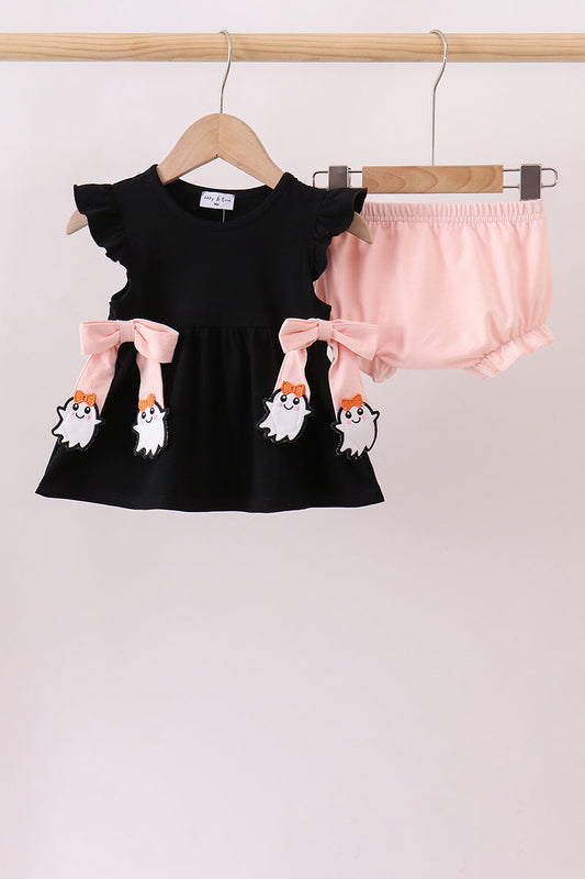 Black Ghost Bloomer Set - Spooky Sweet Baby Girl Halloween Style