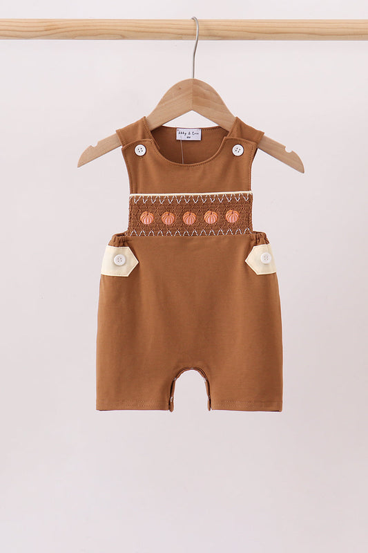 Brown Pumpkin Smocked Jon Jon - Precious Baby Girl Fall Style