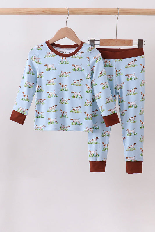 Blue Puppy Hunting Bamboo Pajama Set - Adorable Little Boy Bedtime Style