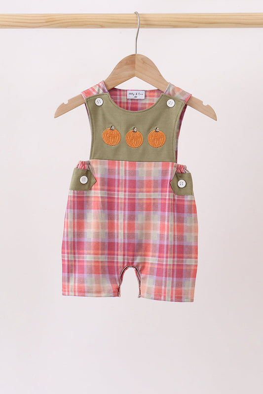 Camel Pumpkin Embroidery Plaid Jon Jon - Adorable Baby Girl Fall Style