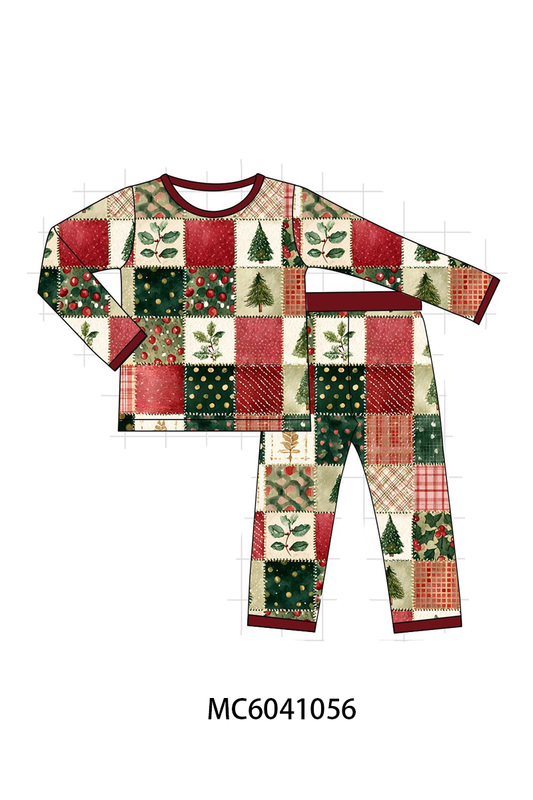 Maroon Checkered Tree Pajama Set - Cozy Christmas Nights for Boys