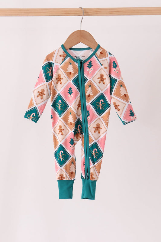 Green Gingerbread Bamboo Romper - Sweet Christmas Style for Baby Girls