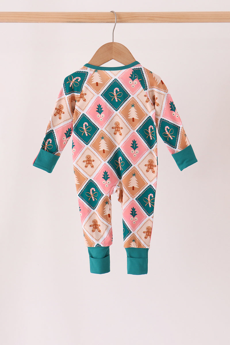 Green Gingerbread Bamboo Romper - Sweet Christmas Style for Baby Girls