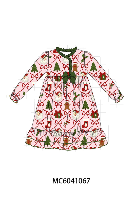Pink Christmas Tree Bamboo Dress - Sweet Holiday Style for Girls