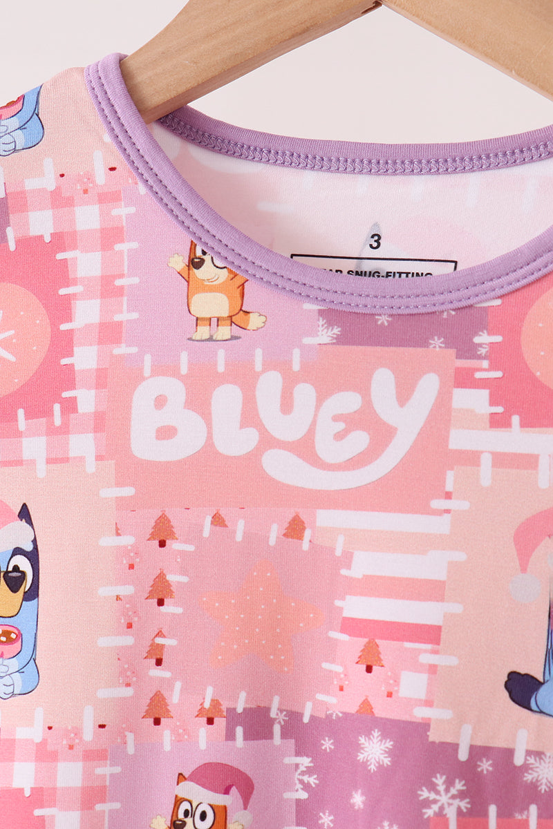 Purple Christmas Bluey Bamboo Ruffle Pajama Set - Cozy Holiday Sleepwear for Girls