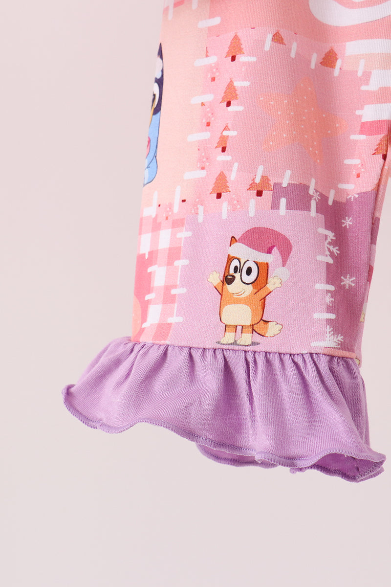 Purple Christmas Bluey Bamboo Ruffle Pajama Set - Cozy Holiday Sleepwear for Girls