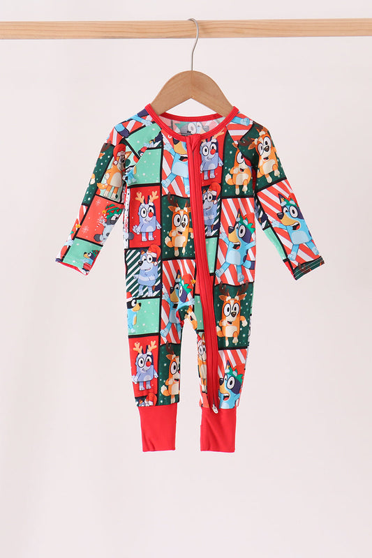 Red Christmas Bluey Bamboo Romper - Festive Holiday Style for Baby Girls