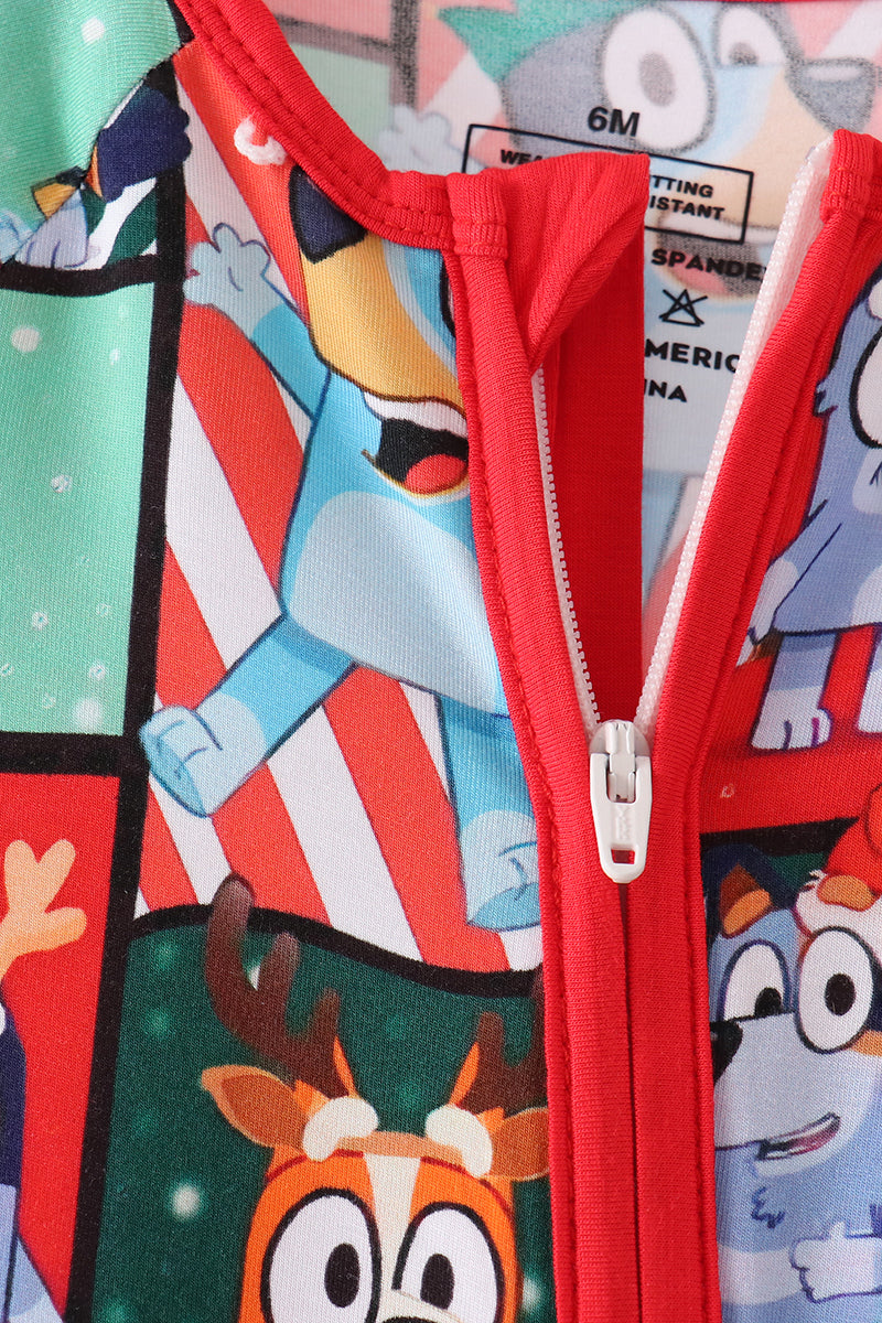 Red Christmas Bluey Bamboo Romper - Festive Holiday Style for Baby Girls