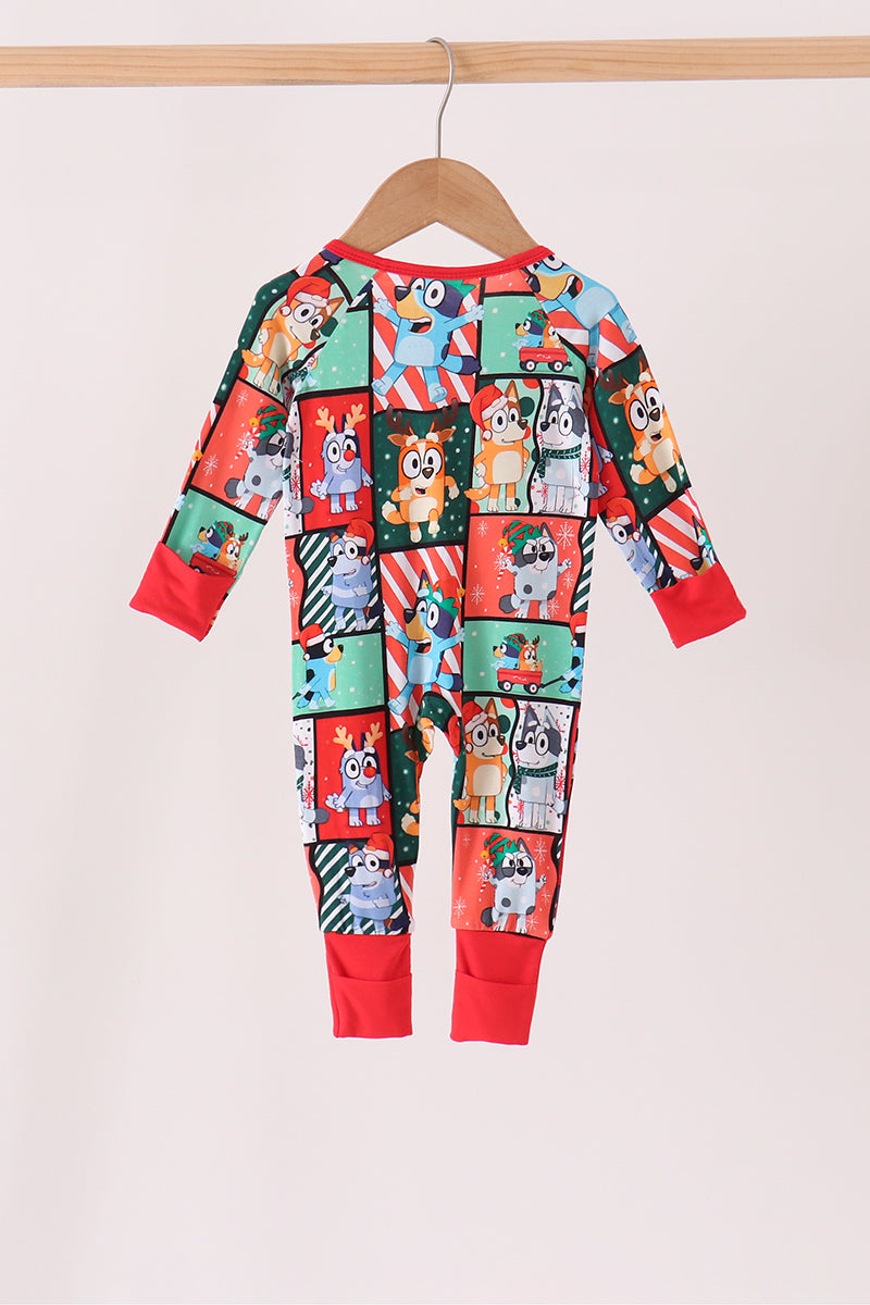 Red Christmas Bluey Bamboo Romper - Festive Holiday Style for Baby Girls