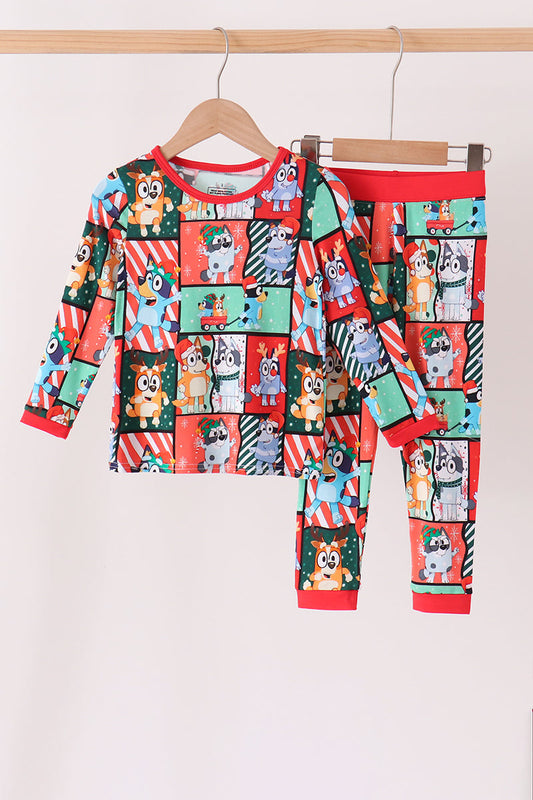 Red Christmas Bluey Bamboo Pants Set - Festive Holiday Style for Girls