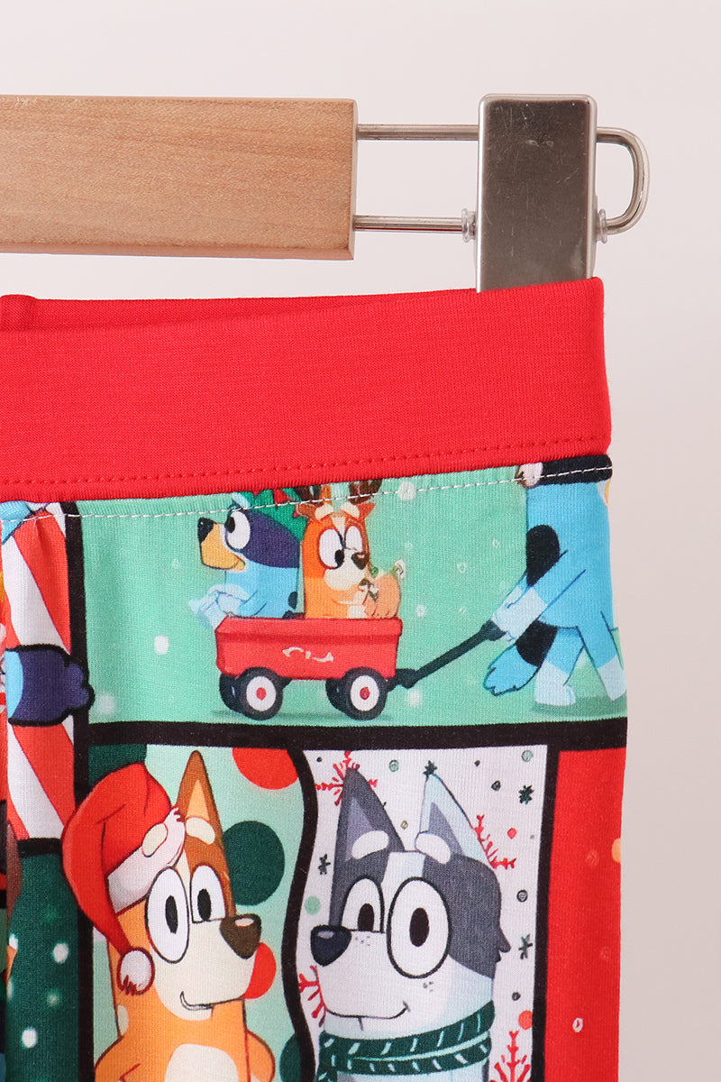 Red Christmas Bluey Bamboo Pants Set - Festive Holiday Style for Girls