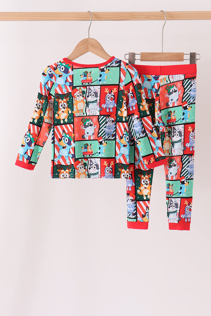 Red Christmas Bluey Bamboo Pants Set - Festive Holiday Style for Girls