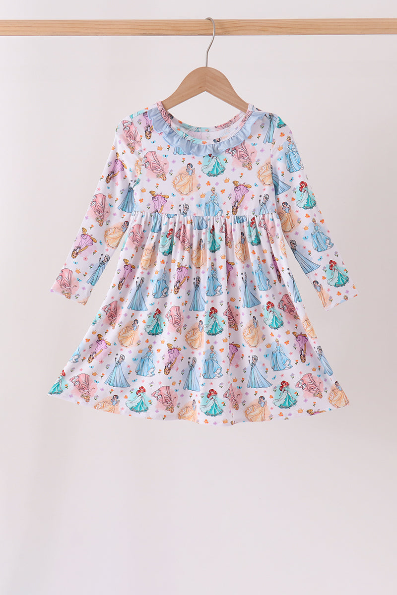Blue Princess Ruffle Bamboo Dress - Dreamy Twirl Style for Little Girls