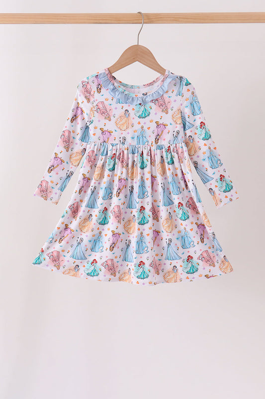 Blue Princess Ruffle Bamboo Dress - Dreamy Twirl Style for Little Girls
