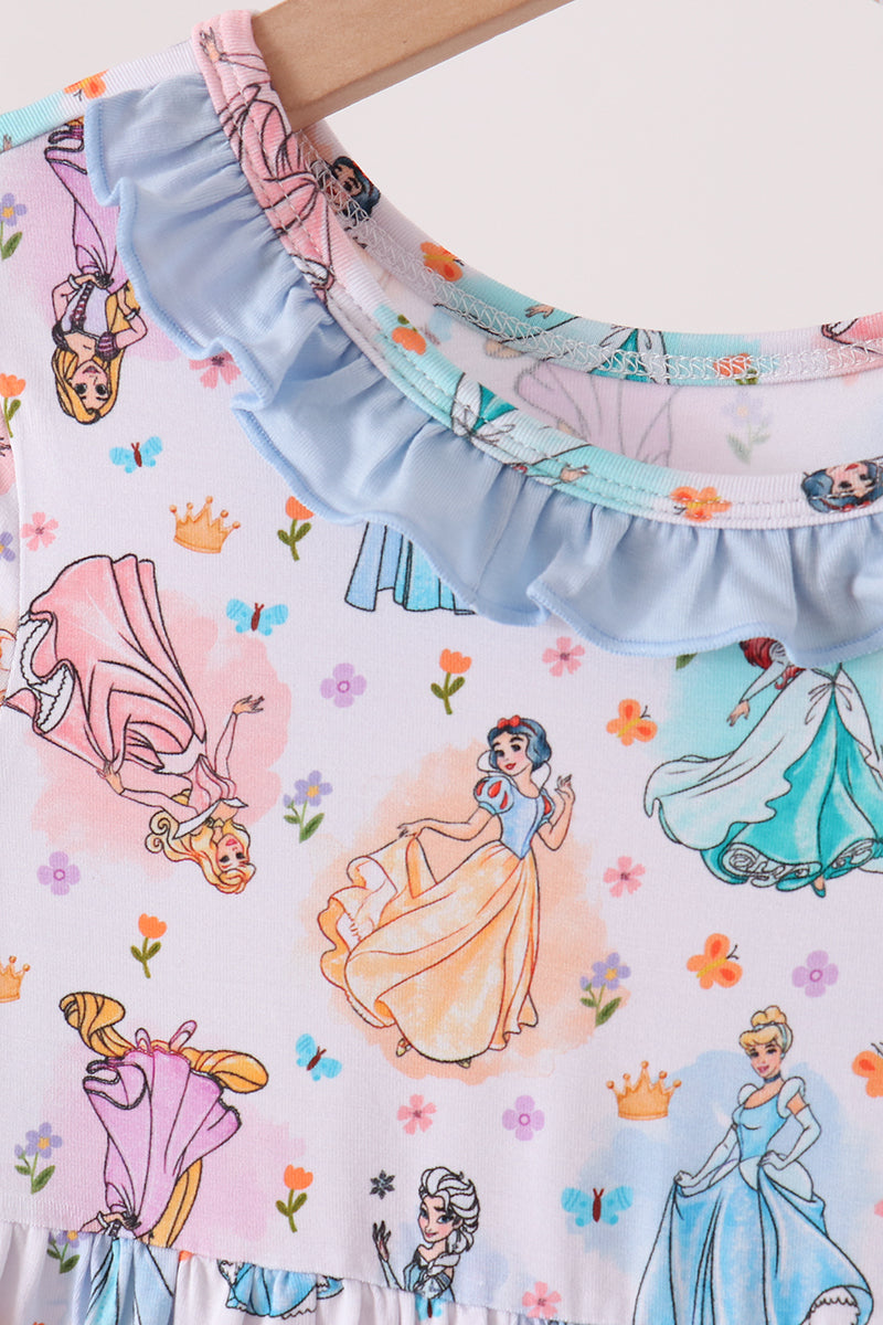 Blue Princess Ruffle Bamboo Dress - Dreamy Twirl Style for Little Girls