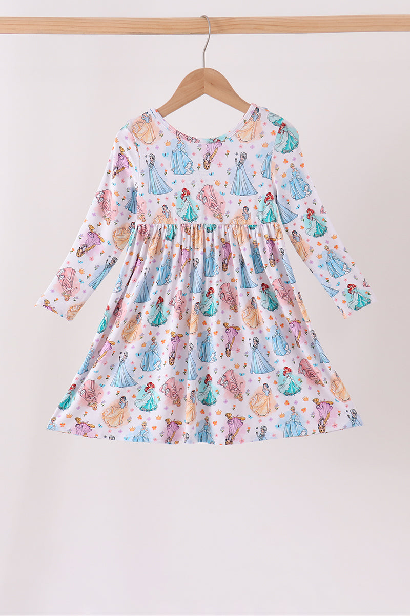 Blue Princess Ruffle Bamboo Dress - Dreamy Twirl Style for Little Girls