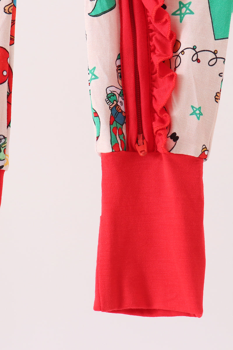 Red Christmas Toy Story Ruffle Bamboo Romper - Festive Holiday Style for Baby Girls