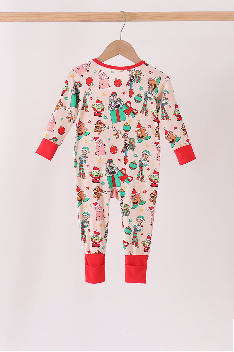 Red Christmas Toy Story Ruffle Bamboo Romper - Festive Holiday Style for Baby Girls