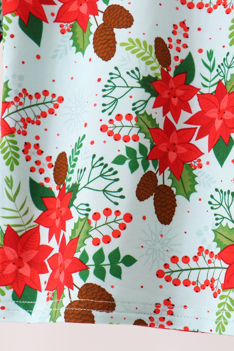 Red Floral Ruffle Bamboo Pajama Set - Cozy Nights for Girls