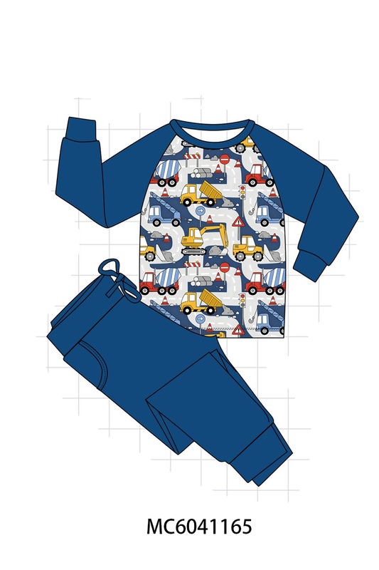 Navy Excavator Bamboo Pants Set - Playful Everyday Style for Little Boys