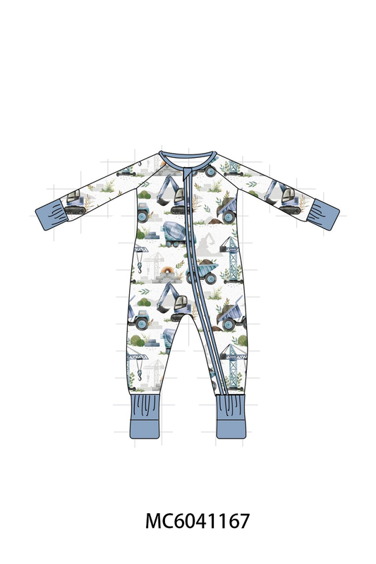 Blue Excavator Bamboo Zipper Romper - Sweet Everyday Style for Baby Boys