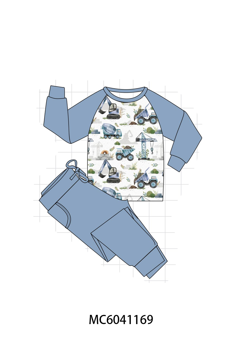 Blue Excavator Bamboo Pajama Set - Cozy Bedtime for Boys