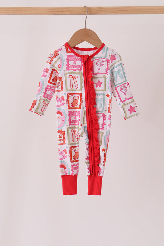 Red Santa Carousel Bamboo Romper - Sweet Christmas Style for Baby Girls