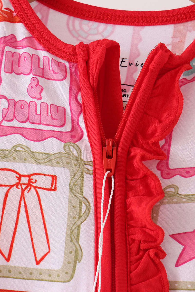 Red Santa Carousel Bamboo Romper - Sweet Christmas Style for Baby Girls