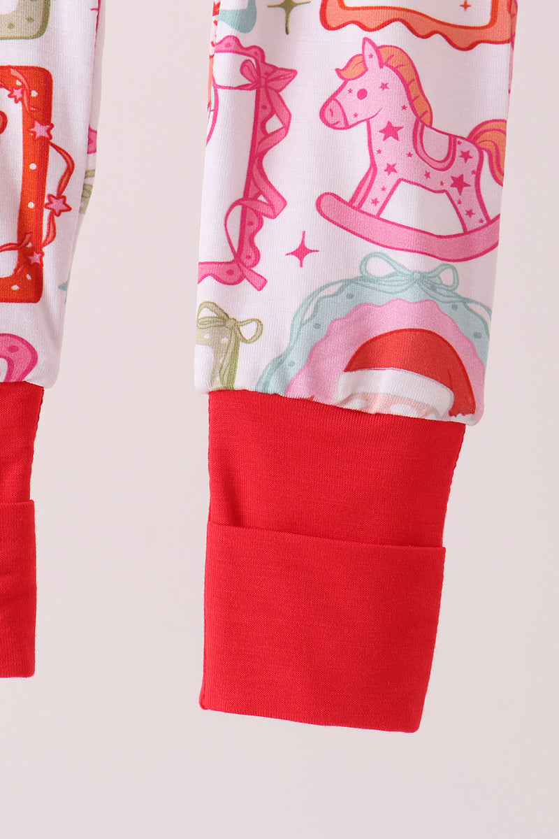 Red Santa Carousel Bamboo Romper - Sweet Christmas Style for Baby Girls