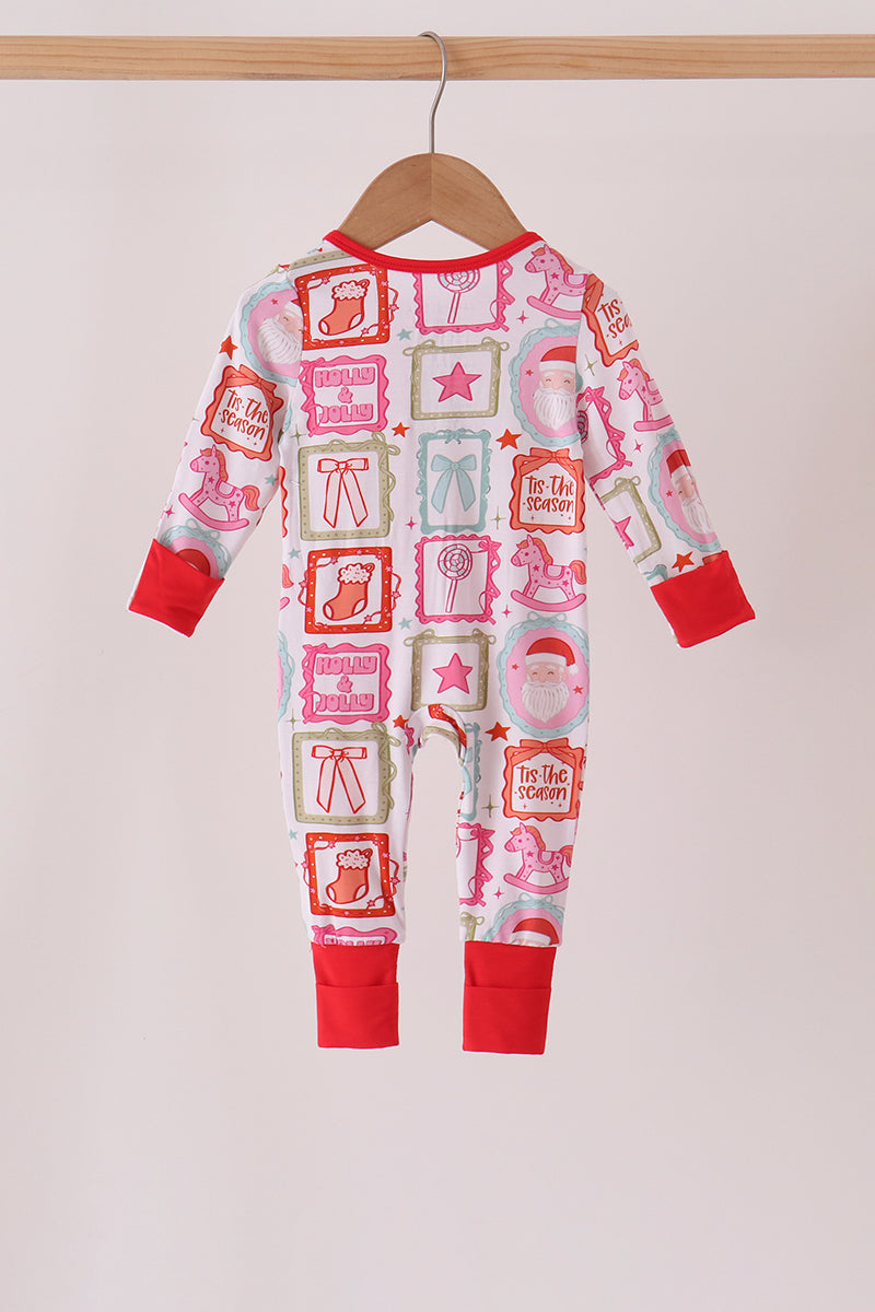 Red Santa Carousel Bamboo Romper - Sweet Christmas Style for Baby Girls