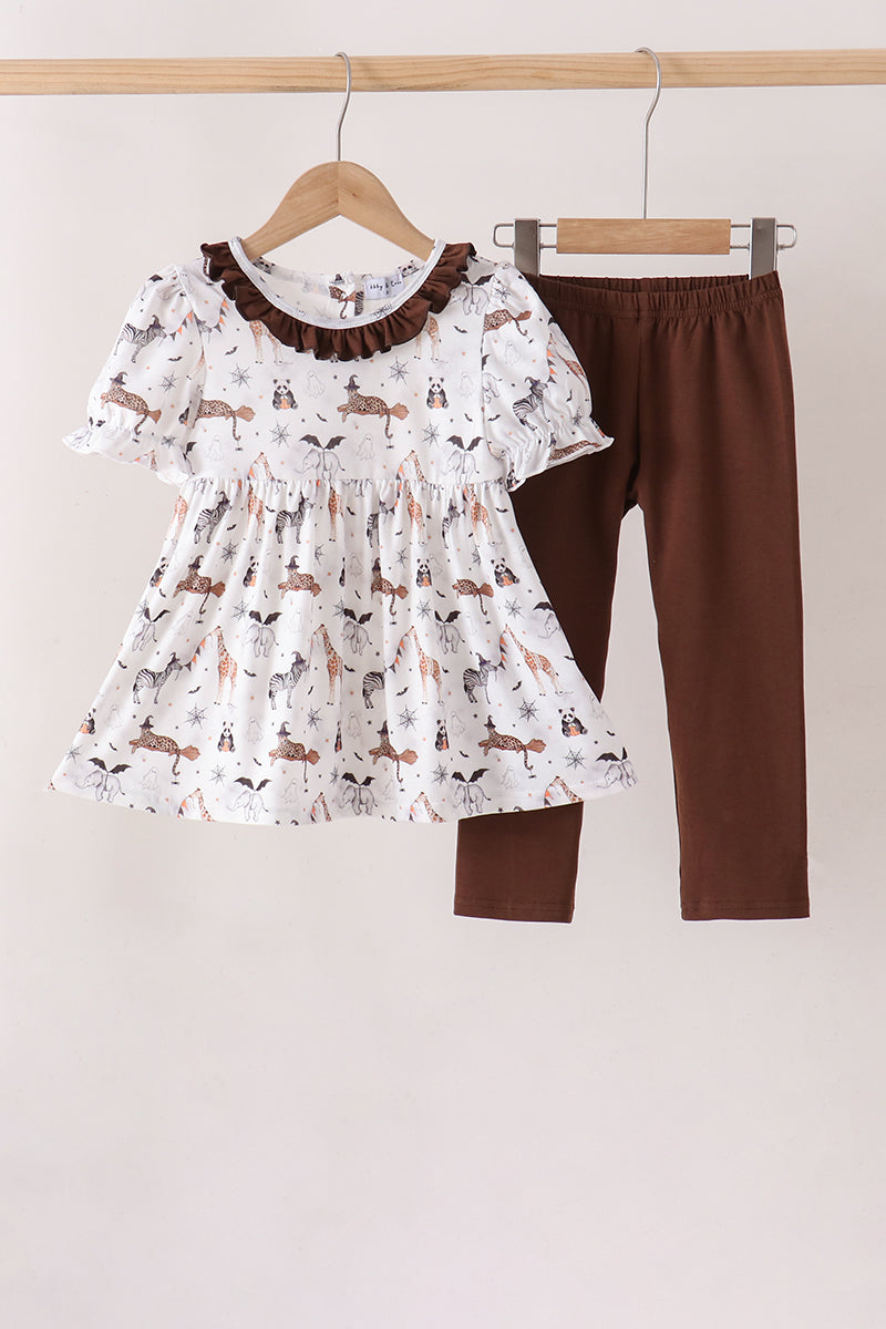 Brown Zoo Animal Ruffle Pants Set - Fun & Stylish Little Girl Outfit