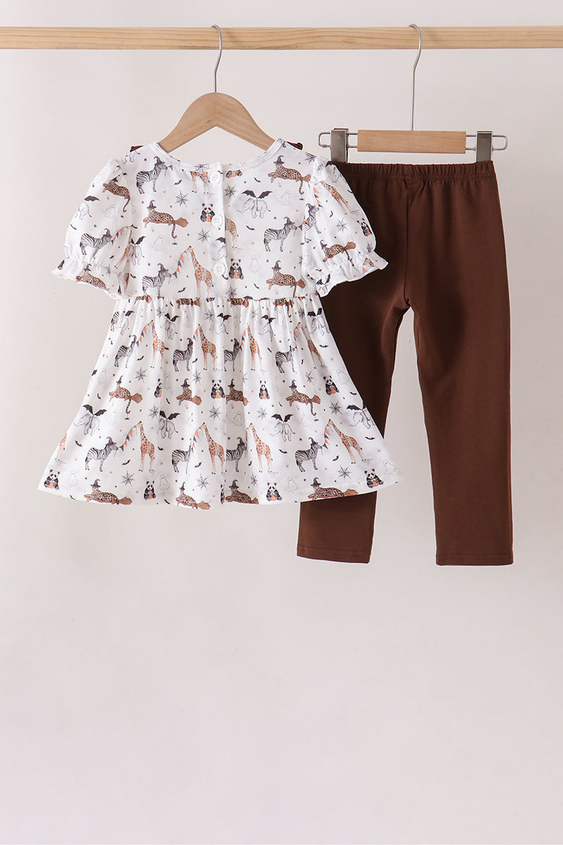 Brown Zoo Animal Ruffle Pants Set - Fun & Stylish Little Girl Outfit