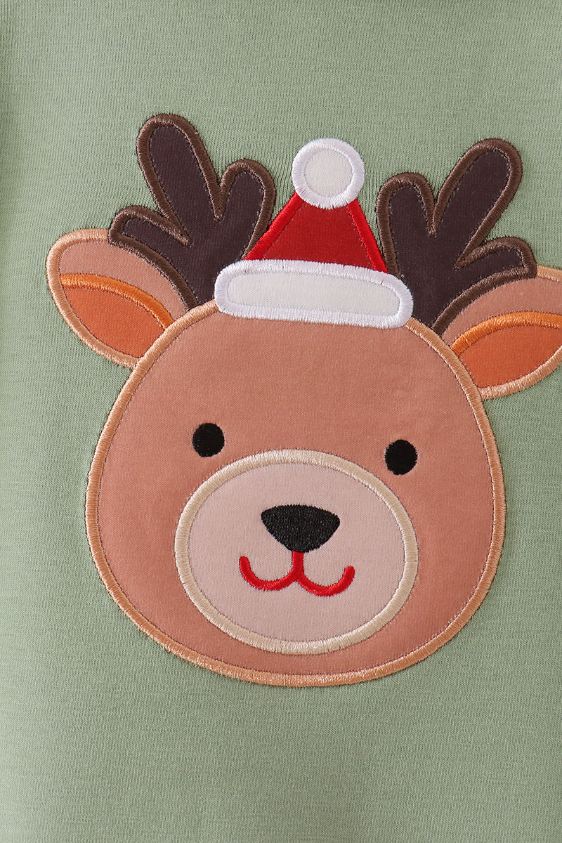 Sage Reindeer Applique Ruffle Romper - Sweet Holiday Style for Baby Girls