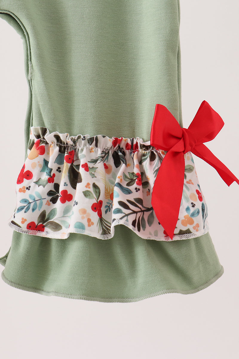 Sage Reindeer Applique Ruffle Romper - Sweet Holiday Style for Baby Girls