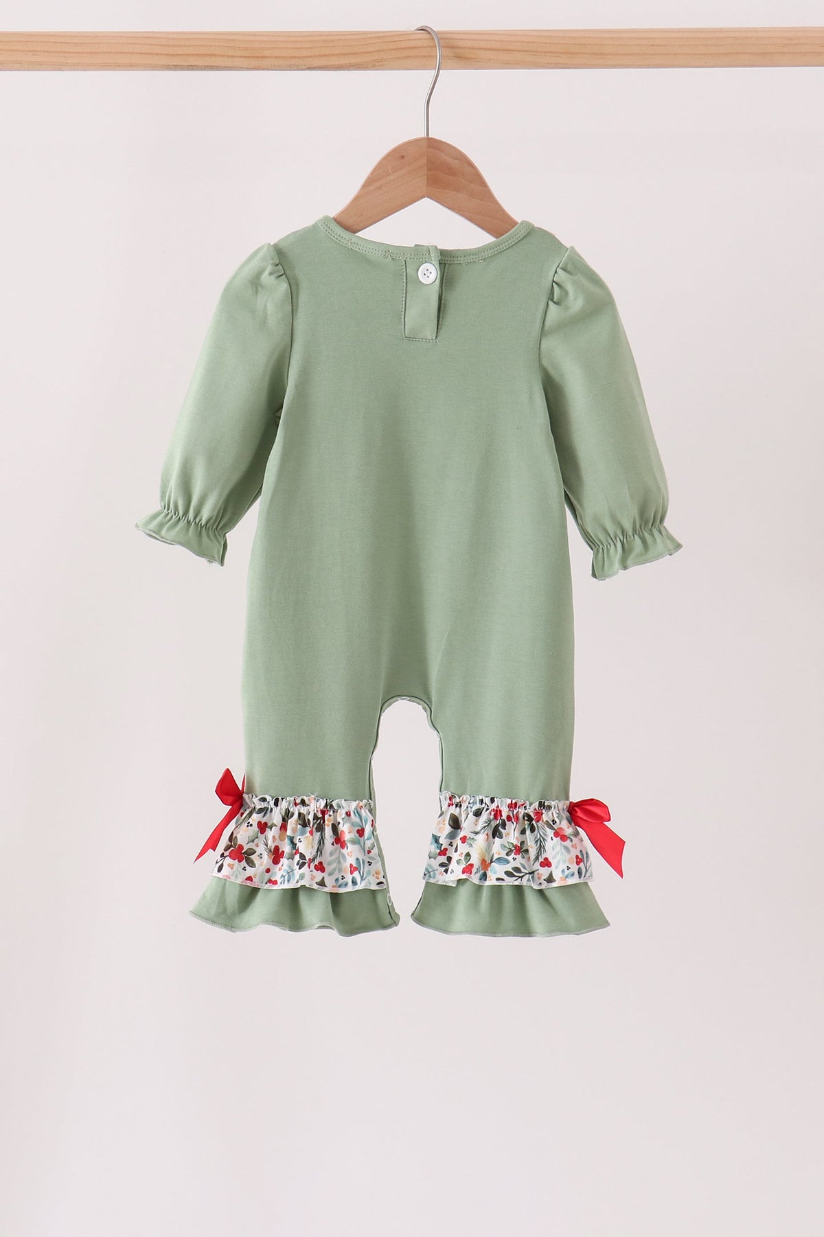Sage Reindeer Applique Ruffle Romper - Sweet Holiday Style for Baby Girls