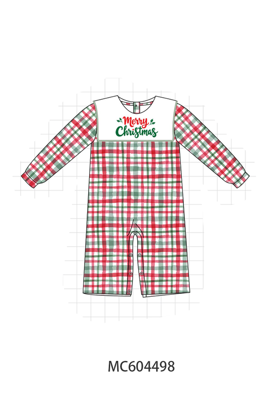 Green Merry Christmas Embroidery Plaid Romper - Festive Holiday Style for Baby Girls