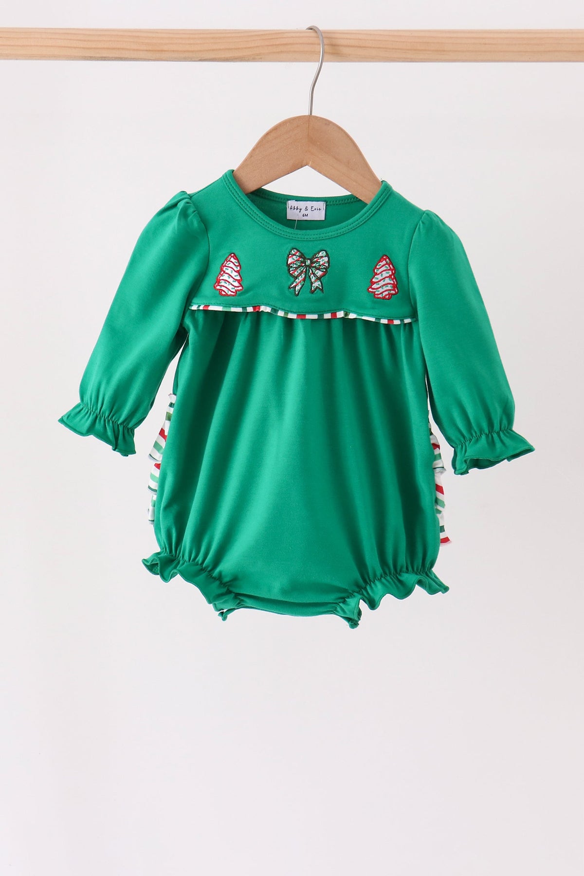 Green Christmas Tree Bow Applique Ruffle Bubble - Festive Holiday Style for Baby Girls