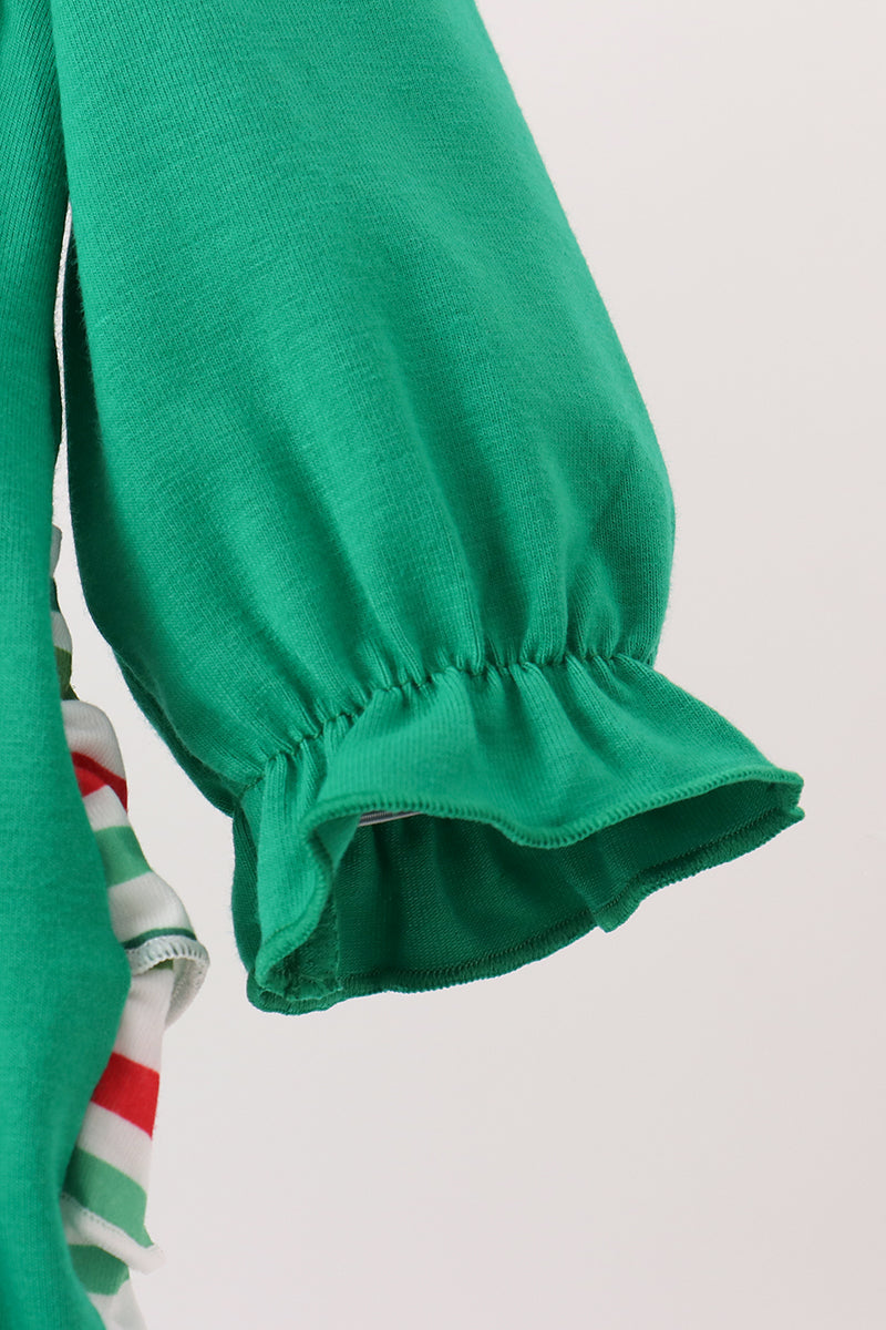 Green Christmas Tree Bow Applique Ruffle Bubble - Festive Holiday Style for Baby Girls