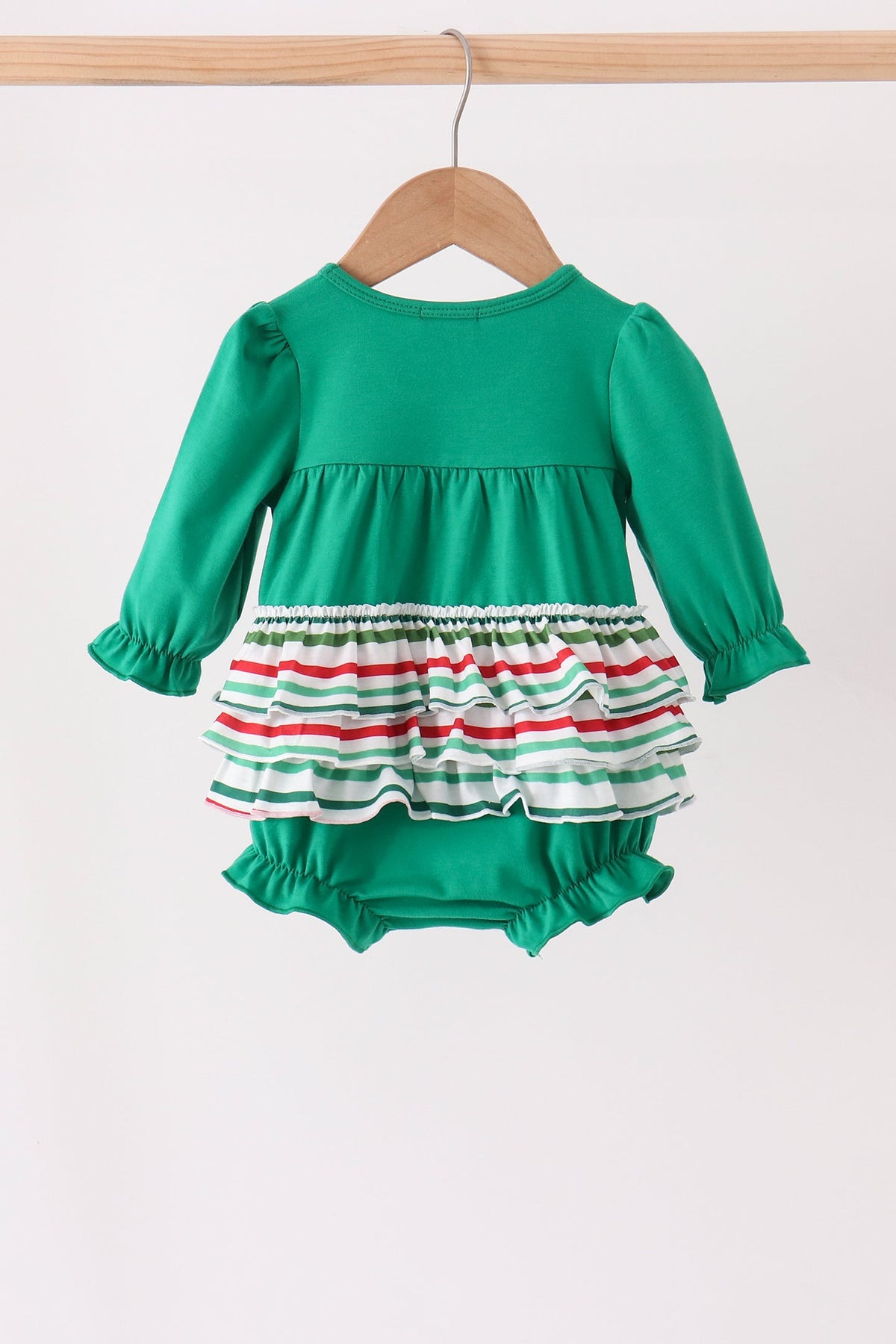 Green Christmas Tree Bow Applique Ruffle Bubble - Festive Holiday Style for Baby Girls