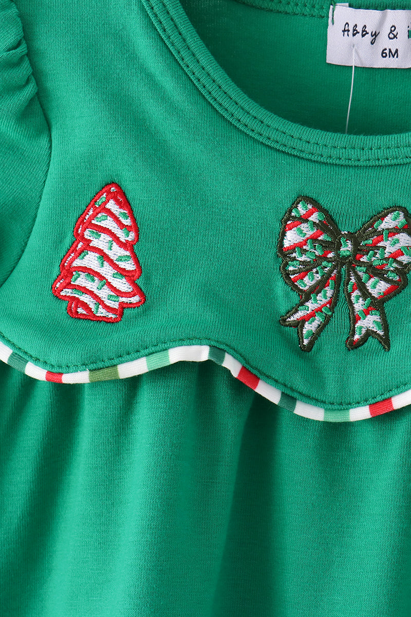 Green Christmas Tree Bow Applique Stripe Bloomer Set - Festive Holiday Style for Baby Girls