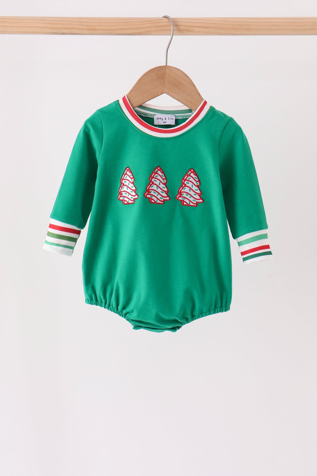 Green Christmas Tree Applique Bubble - Festive Holiday Style for Baby Girls