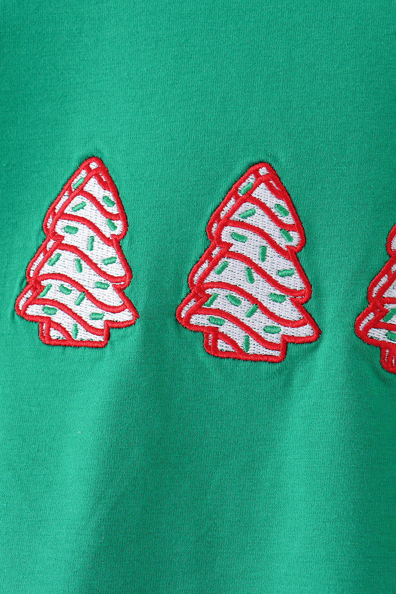 Green Christmas Tree Applique Stripe Pants Set - Festive Holiday Style for Girls
