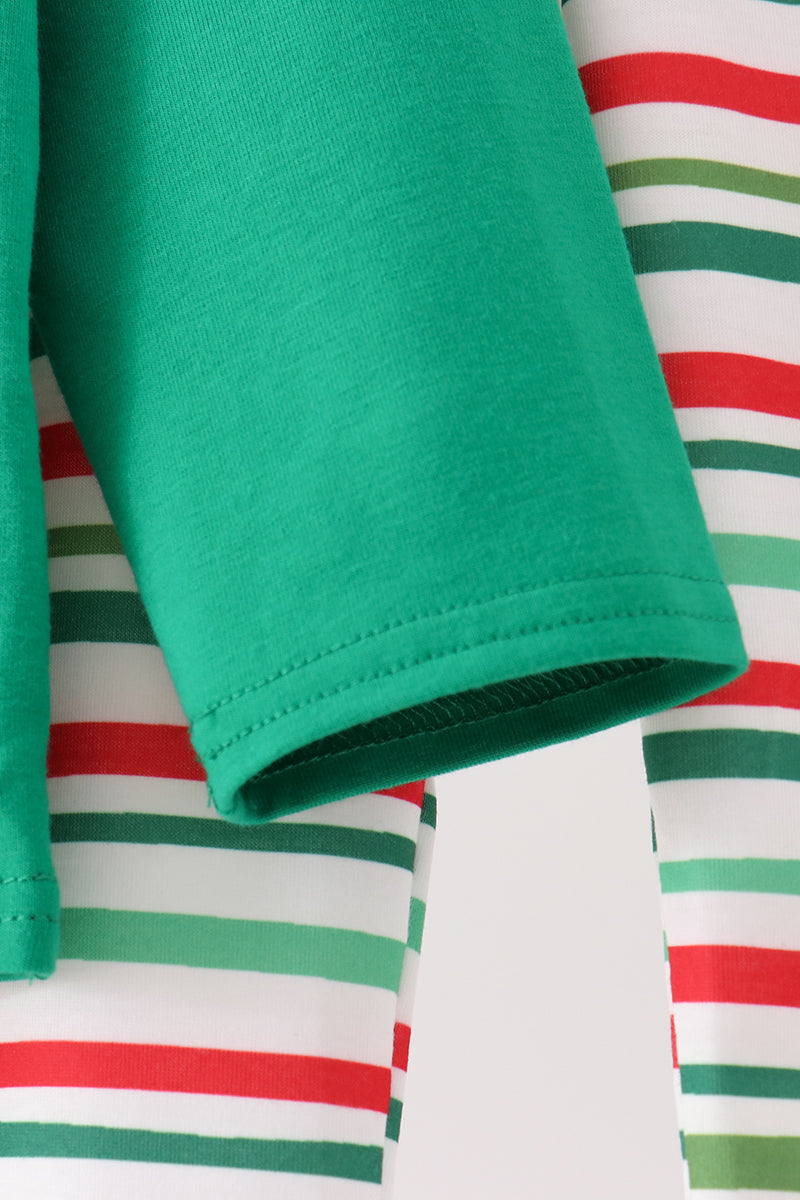 Green Christmas Tree Applique Stripe Pants Set - Festive Holiday Style for Girls