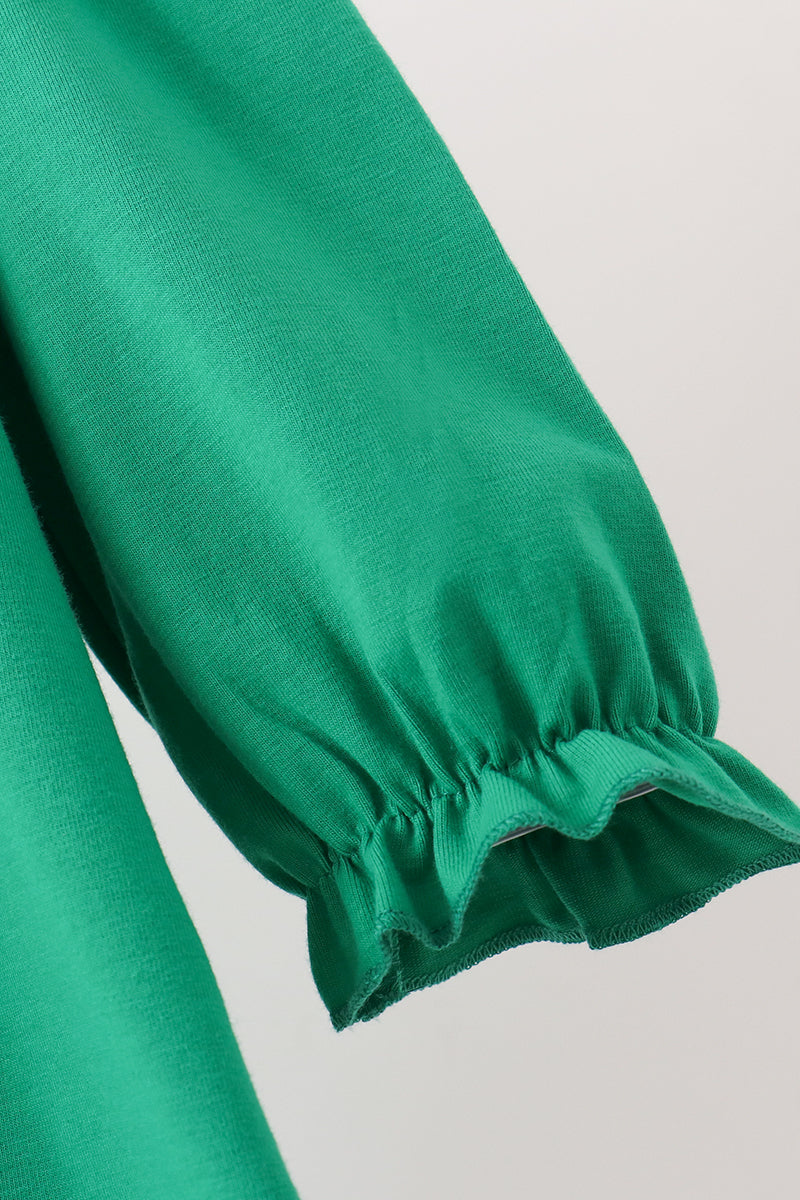 Green Christmas Tree Bow Applique Dress - Festive Holiday Style for Girls