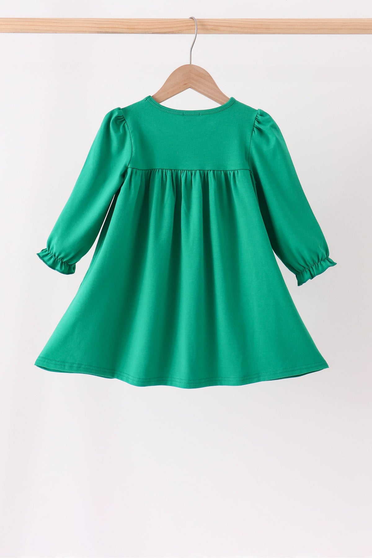 Green Christmas Tree Bow Applique Dress - Festive Holiday Style for Girls